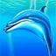 Placeholder: a realistic illustration of a Dolphin, detailed, using three colors blue. ocean background.