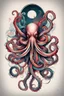 Placeholder: Create a captivating modern 2d colorfull ink tattoo design for print , prestigious (Sacred Octopus) using the elegant influences of japan art style, for print, dynamic elements from fashion and design, and bold Japanese contemporary art aesthetics, framing centered in the center, distanced from the edges of the paper perimeter, perfect anatomy, bauhaus, Divine Proportion,