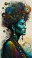 Placeholder: Max Ernst surrealist full body portrait alcohol ink illustration of a female ayahuasca shaman with intricately detailed hair and facial features, traversing the multiverse of transformative and expanded consciousness, , sharply defined and detailed, 4k in dark moody natural colors