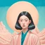 Placeholder: wide shot of a hsiao ron cheng style painting of a Korean idol, perfect facial symmetry, looking straight ahead, natural eye looking at the camera, detailed eyes, realistic skin texture, frontal view, instagram celebrity lookalike, idealized beauty. , natural lighting, pastel background, hip hop aesthetic art style, inspired game illustration, instagram moods, defined expressions, spencer tunick landscape fashion lomography, sarah moon, art nouveau inspiration, surreal paradox, psychedelic, visu