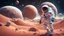 Placeholder: 3D cartoon illustration of Astronaut explores space being desert planet. Astronaut space suit performing extra cosmic activity space against stars and planets background. Human space flight. illustration, smooth 3d digital art, exquisite thee-dimensional rendering, 4K, blender, c4d, octane render , disney style 3d light, Zbrush sculpt, concept art, Zbrush high detail, pinterest Creature Zbrush HD sculpt, neutral lighting, 8k detail