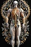 Placeholder: 3D rendering of Expressively detailed and intricate of a hyperrealistic “human full body anatomy”, scientific, single object, glossy white, shinning gold, vines, tribalism, black background, shamanism, cosmic fractals, octane render, 8k post-production, detailled metalic bones, dendritic, artstation: award-winning: professional portrait: atmospheric: commanding: fantastical: clarity: 16k: ultra quality: striking: brilliance: stunning colors: amazing depth