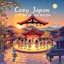 Placeholder: Design a book cover for "Cozy Japan Coloring Book" centered on an intimate Bon Odori celebration at dusk. A circle of yukata-clad dancers moves rhythmically around a raised yagura stage, softly illuminated by hanging lanterns and the golden glow of the setting sun. Behind them, silhouettes of traditional Japanese rooftops, gently swaying bamboo, and distant mountains add depth and serenity. Children chase fireflies along stone paths while elders watch fondly from benches. Illustration, soft wate