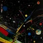 Placeholder: A black outer space with fast shooting stars painted by Wassily Kandinsky