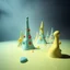 Placeholder: Fotografia di una superficie piatta di colore azzurro chiaro e giallo pastello, su cui si ergono surreali strutture di forma astratta, con macchie, di plastica dura, di colori vari. Yves Tanguy. Nebbia, oscurità, paranoic, obsessive, nightmare, notte, glossy, surreal, hasselblad h6d400c --ar 85:128 --v 6.