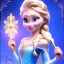 Placeholder: Flower , beautiful smiling elsa holding scepter, long hair amazing blue eyes, happy cosmic, bright colors, blue, pink, gold, jewels, realistic, photo real, clear godly background, highly detailed, high contrast, 8k high definition, unreal engine 5, extremely sharp detail, light effect, sunny light background