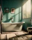 Placeholder: Bathroom scene, big hair monster into bath, Wes Anderson style, realistic photo, realistic image, concept art, smooth, unreal engine 5, god lights, ray tracing, RTX, lumen lighting, ultra detail, volumetric lighting, 3d.