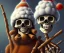 Placeholder: a skeleton lumberjack wearing a wool cap, by Ralph bakshi