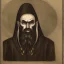 Placeholder: Vampire with yellow eyes and two eyes on forehead tentacle beard grey skin and vampire fangs and vampire bat nose and bat ears as a Russian Orthodox