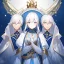 Placeholder: Twins, boy and girl, white hair, silver eyes, royal hall background