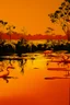Placeholder: A yellowish orange colored swamp with amphibians painted by Andy Warhol
