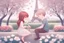 Placeholder: cute chibi mahogany haired girl with a short, silver haired boy, Eiffel tower, heart and love, flowers in Paris, ethereal, cinematic postprocessing, bokeh, dof