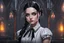 Placeholder: Hot wednesday addams in 8k realistic anime drawing style, Gothic them, neon effect, close picture, rain, highly detailed, high details, detailed portrait, masterpiece,ultra detailed, ultra quality