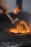 Placeholder: a branding iron has just burned a Bitcoin logo into the skin of a man. The mark is on the mans back and It is still hot and steam can be seen from the burn mark. Super realistic, dramatic, 8k