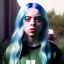 Placeholder: Billie Eilish, full body, on the bed, in my underwear, pale skin, high detail, realistic, 16k, not to be distinguished from a photo, identical pupils