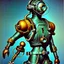 Placeholder: 90's retro scifi art of a steampunk diver with big armor