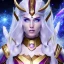 Placeholder: cosmic mage, elf, female, battle mage, epic, cosmic magic, long ears, white hair, face details, pale skin, jewellery, broad shoulders, sharp ears, cosmic clothes, cosmic eyes, ears shown, light out of eyes, the cosmos in eyes, stars in eyes, shining eyes, non human face, thin face, animation, detailed ears, magical eyes, non realistic