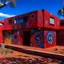 Placeholder: A dark red facility with acid pools designed in Australian aboriginal art painted by Wassily Kandinsky
