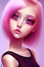 Placeholder: girl, cute, beautiful, headshot, pink hair, brown eyes, black clothes, long hair, eyeliner, long eyelashes, hot