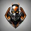 Placeholder: Front logo. 3D. Black, orange and white palette Dragman in artistic style