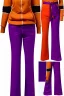 Placeholder: year 1999 women fashion low waist light trousers, t-shirt that has a new kind of hoodie with high tippet, which turns down along zipper! Colors: all denim colors, purple, khaki, lilac, plum, orange, terracotta, red, pink, dark blue, beige. Patterns: lynx, balls, stripes. lynx belt. starling or owl prints. Women models. Missy Elliot, Sandra Bullock, Milla Jovovich, Big tennis shoes on. Latex, denim and leather. Hat with a visor, integrated to AKG-style headphones.