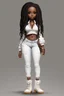 Placeholder: create a digital image of a plus size chibi dark skinned Black female wearing a white jean outfit with timberland boots. Prominent make up with brown eyes. Highly detailed dread locs 2k