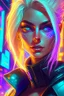 Placeholder: a blonde&ash haired supermodel heterochromia eyes, in a futuristic scifi city, high fashion, Neon lighting, cyberpunk, Highly detailed, Digital painting, Artstation, Sharp focus, art by loish and artgerm and greg ruthkowski and chris ryniak and simon stalenhag.