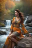 Placeholder: full shot body photo of the most beautiful artwork in the world featuring model, happy mood, High Detail, dramatic, photo realistic, ultra sharp, ultra hd, hyper realistic, ultra realistic, ((((dress)))), trending on artstation, sharp focus, studio photo, intricate details, highly detailed, standing in nice pose in country side with river ,water fall ,rocky vally