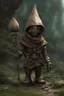 Placeholder: robot gnome, hooded, no beard, in a fantasy style