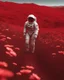 Placeholder: an astronaut walking through a field of red flowers, on a lush fertile alien planet, in a red dream world, lonely astronaut, astronaut walking, astronaut stranded on planet, on alien planet, standing on a martian landscape, celestial red flowers vibe, on another planet, beautiful aesthetic, on the surface of mars, 8 k very red colors, Photorealistic, vibrant red 8k, martian