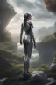 Placeholder: A hyper-realistic, A female cyborg with a blend of organic and robotic features, surrounded by a surreal landscape., Photo Real, 64k