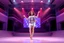 Placeholder: modern stage with a pretty lady in modern clothing dancing, 3D recursive structure animating background