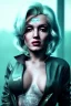 Placeholder: Ultra Realistic image, portrait, blonde woman, sweet Marylin Monroe face, perfect iris, glow eyes, glow makeup. Cyborg, Cyberpunk style, latex coat, yakuza tattoos body. fog, rain, soft color, highly detailed, unreal engine 5, ray tracing, RTX, lumen lighting, ultra detail, volumetric lighting, 3d, finely drawn, high definition, high resolution.