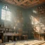 Placeholder: inside of a mystery gothic museum , dystopic, millions of books, labyrintic architecture, orange color scheme, high key lighting, volumetric light high details with white stripes and feathers unreal 5, octane render, cinema4d, dynamic lighting, dramatic lighting, 4k, redshift render, highly detailed, hyper realistic, sunset, Stephan Eicher