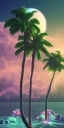 Placeholder: 1980's aesthetic vaporwave palm trees and spheres and with lightning