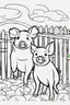 Placeholder: coloring page, pigs in a pen, cartoon style, thick lines, low detail, no shading