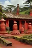 Placeholder: A red volcanic furnace factory designed in Hawaiian tiki statues painted by Albert Pinkham Ryder