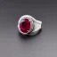 Placeholder: ruby signet ring with braided tungsten and titanium, braided band, brushed steel, men's jewellery