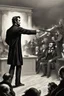 Placeholder: Create a powerful visual representation of the moment Booth fires a single shot into the back of Abraham Lincoln's head. Convey the shock and chaos among the audience as the gunshot reverberates through the theater