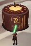 Placeholder: sponge cake filled with chocolate topped with a marzipan Jedi holding a lightsaber