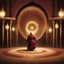 Placeholder: Hyper Realistic Sufi Whirling with Golden, Maroon & Brown Islamic Sufi Rustic Grungy Background with Islamic Architecture at night with lamps