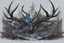 Placeholder: Venom Shadow symbiote in 8k realistic anime drawing style, Deer skull, non-eyes, blue neon crystal Antlers, dark snow forest, intricate details, highly detailed, high details, detailed portrait, masterpiece,ultra detailed, ultra quality