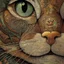 Placeholder: Detailed Surreal Portrait of cat with green eyes by Van Gogh in muted colors.