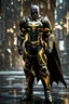 Placeholder: Full body Batman ultra advanced warframe with the whole and full body full armor with ultra sophisticated machine compagnon ultra high resolution and details,walk in street city bussy