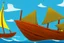 Placeholder: Small wooden ship, drawn in the style of Legend Of Zelda: Wind Waker, on a vast ocean, stylized, colorful, adventurous, no ships nor islands.