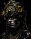 Placeholder: Beautiful young etherial vantablack poppy seed floral headress ed woman portrait adorned with shamanis poppy seed and etherial voidcore poppy seed floral an cocoon headress metallic filigree half face venetian masque ribbed with poppy seed colour wearing carnival style rocco shamanism costume armour poppy seed samanism floral embossed Golden filigree organic bio spinal ribbed detail of full poppy seed floral bloomed background extremely dealed hyperrealistic maximálist concept portrait art