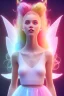 Placeholder: smiling girl, cute, beautiful, long hair, rainbows, fairy wings, light pastel colors, bright, transparent dress, smile