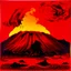 Placeholder: A red volcano with phoenix fire painted by Andy Warhol