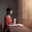 Placeholder: female student studying by the window, anime style, unreal engine 5, cinema4d, sun light, studio lighting --ar 1:1 --v 4