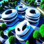 Placeholder: Complex of ten oval cabins, Zaha Hadid style, aerial view, ultra quality, hyper-detailed, digital art, 8k 3D, trees, parking lots, people